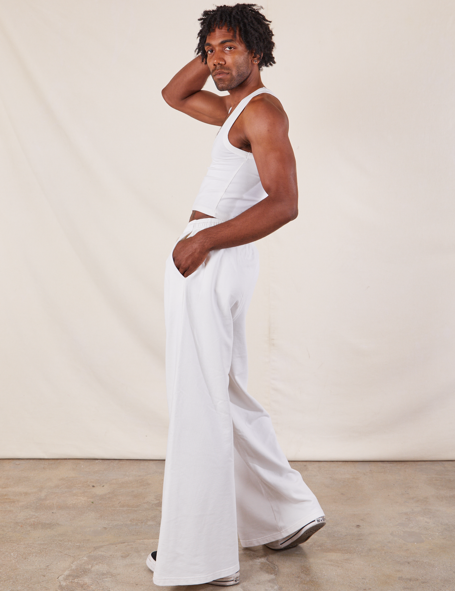 Wide Leg Sweat Pants in Vintage Tee Off-White side view on Jerrod