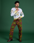 Floral Long Sleeve Baby Tee in Yellow and Floral Painted Work Pants in Brown on Jesse