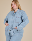 Indigo Denim Work Jacket in Light Wash worn by Juliet