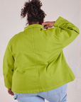 Denim Work Jacket in Gross Green back view on Morgan