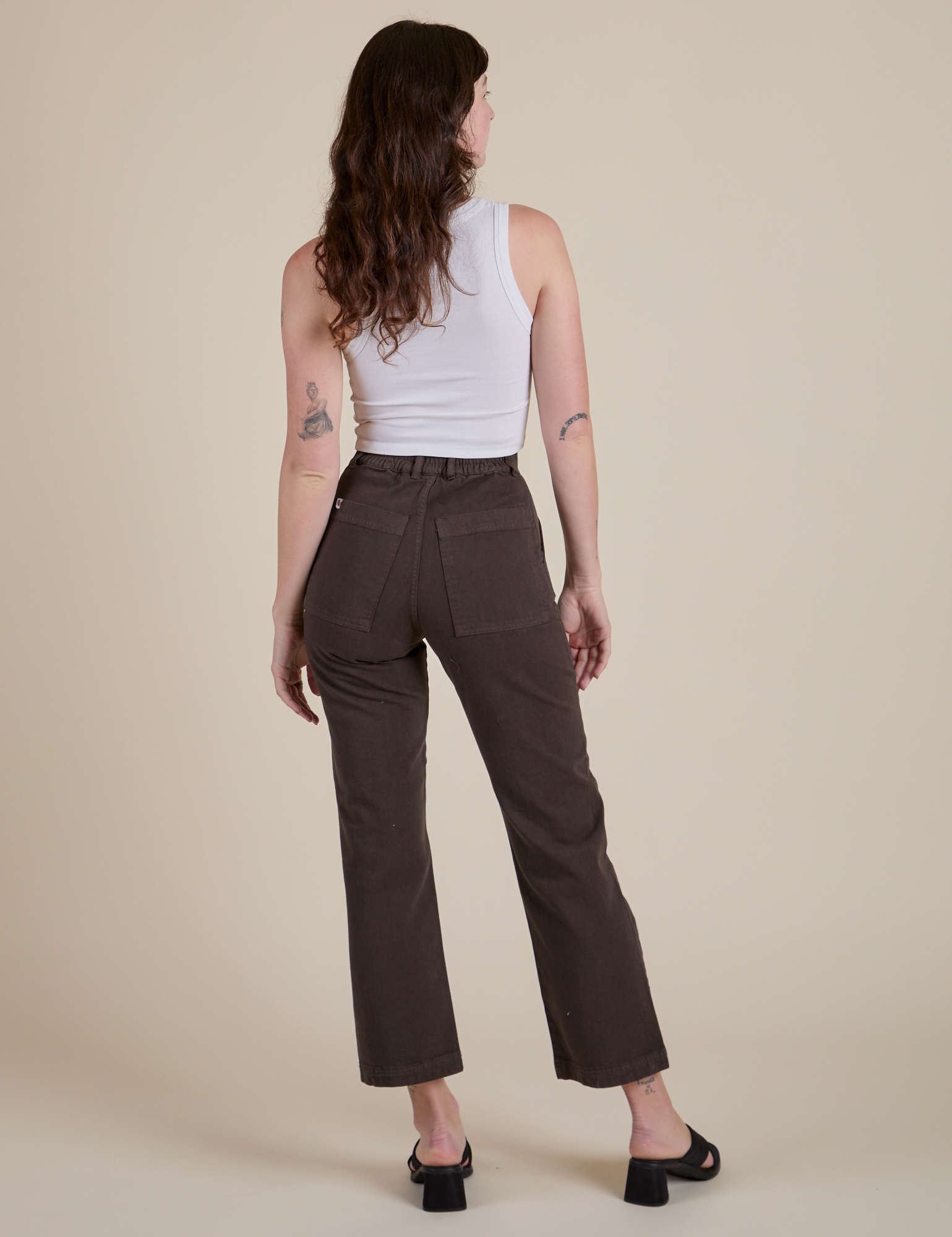 Work Pants in Espresso Brown back view on Alex
