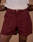 Classic Work Shorts in Red Wine close up on Jerrod