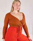 Wrap Top in Burnt Terracotta angled front view on Lish