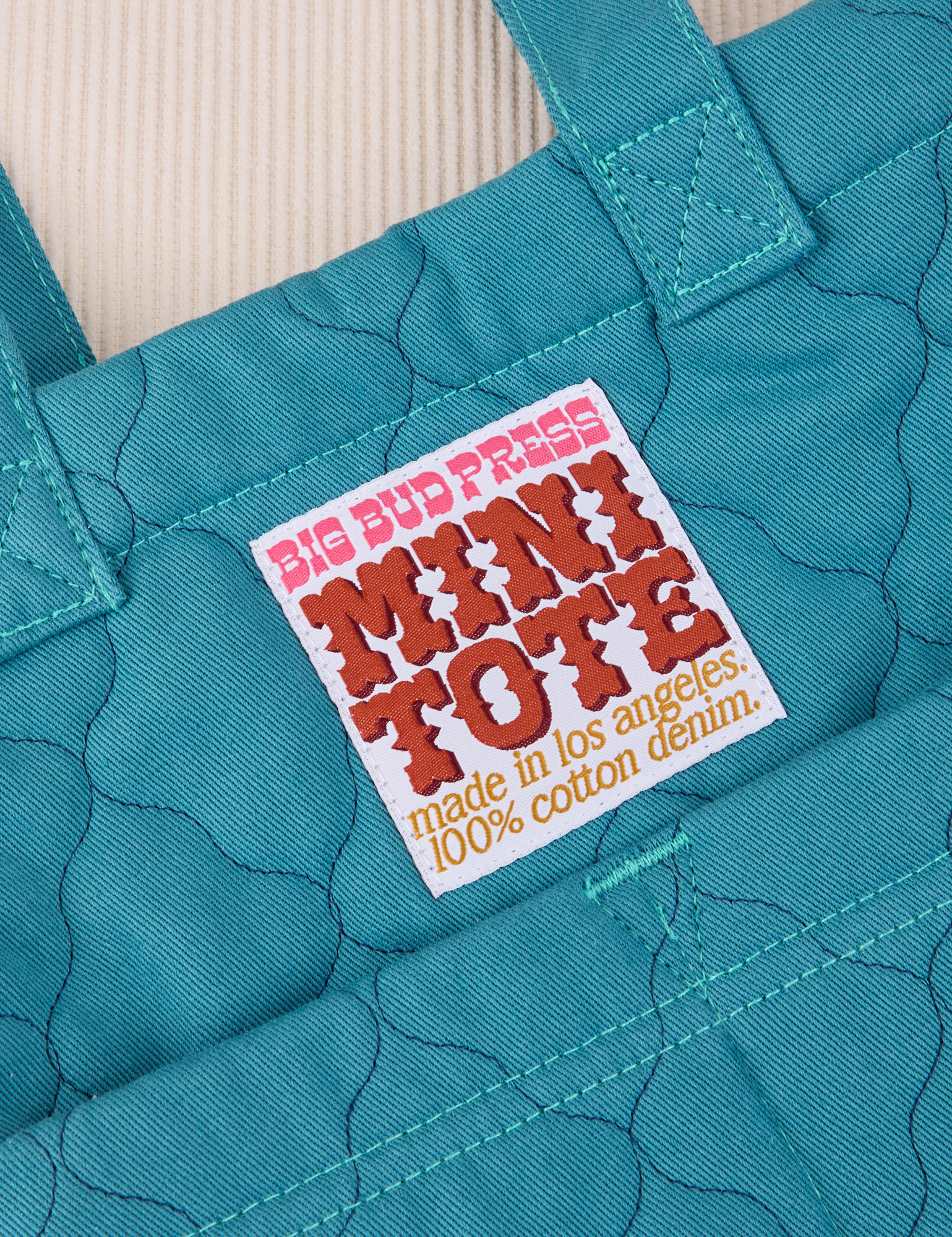 Quilted Mini Tote in Marine Blue fabric detail close up