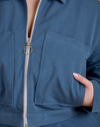 Front close up of Heritage Mechanic Jacket in French Blue on Ashley
