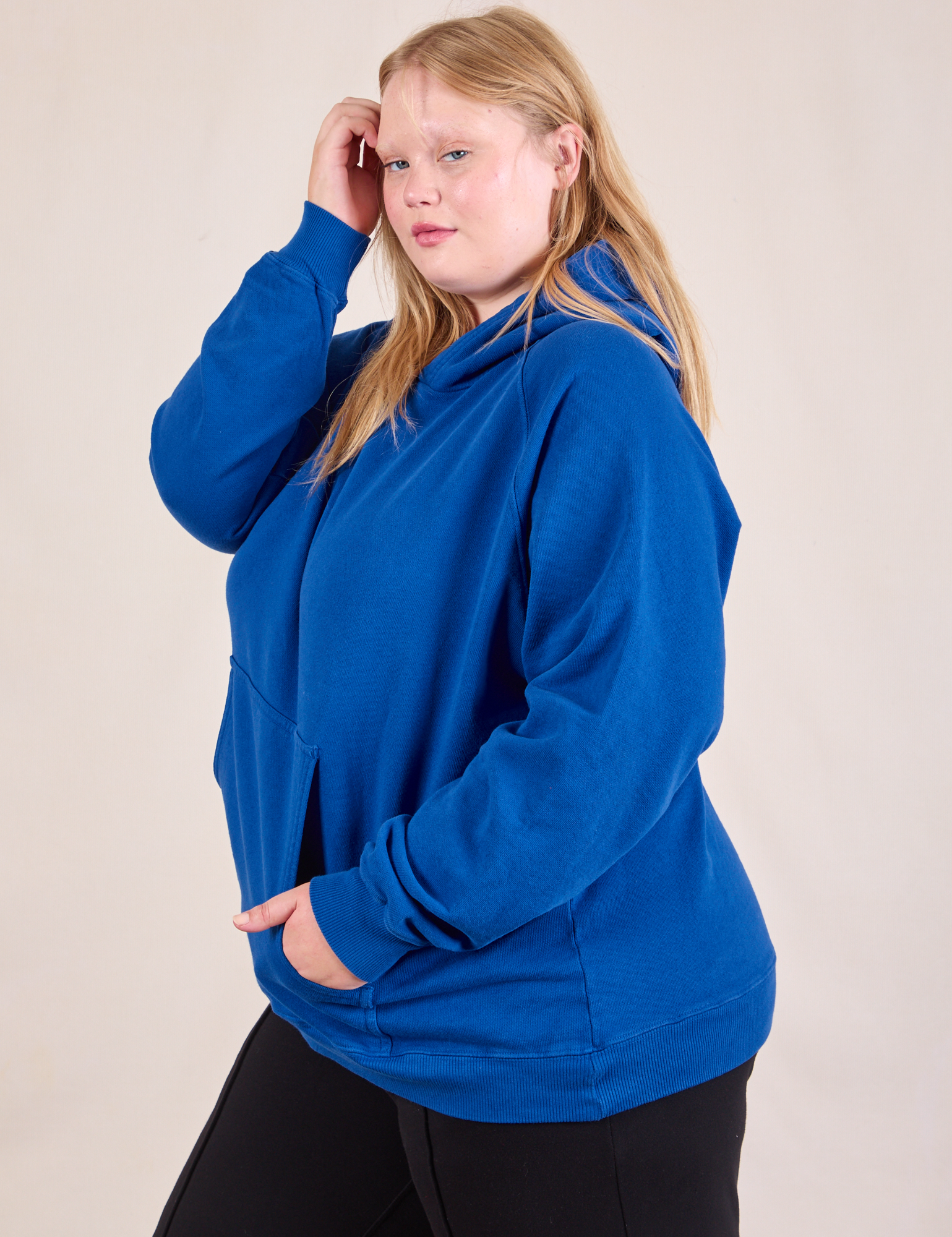 Oversized Hoodie in Royal Blue side view on Juliet