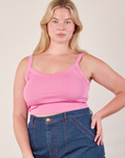 Lish is 5’8” and wearing M Cropped Cami in Bubblegum Pink