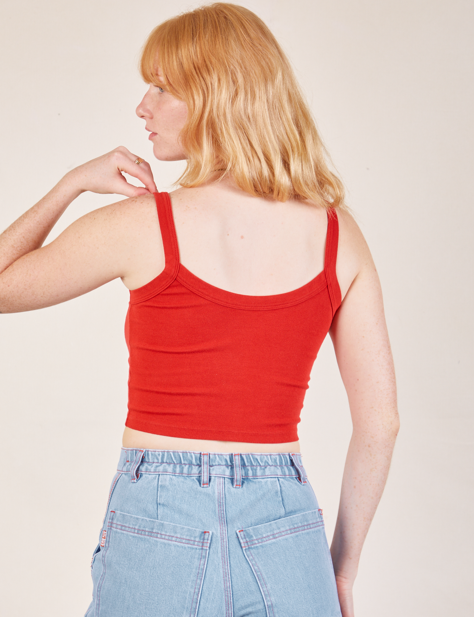 Cropped Cami in Mustang Red back view on Margaret