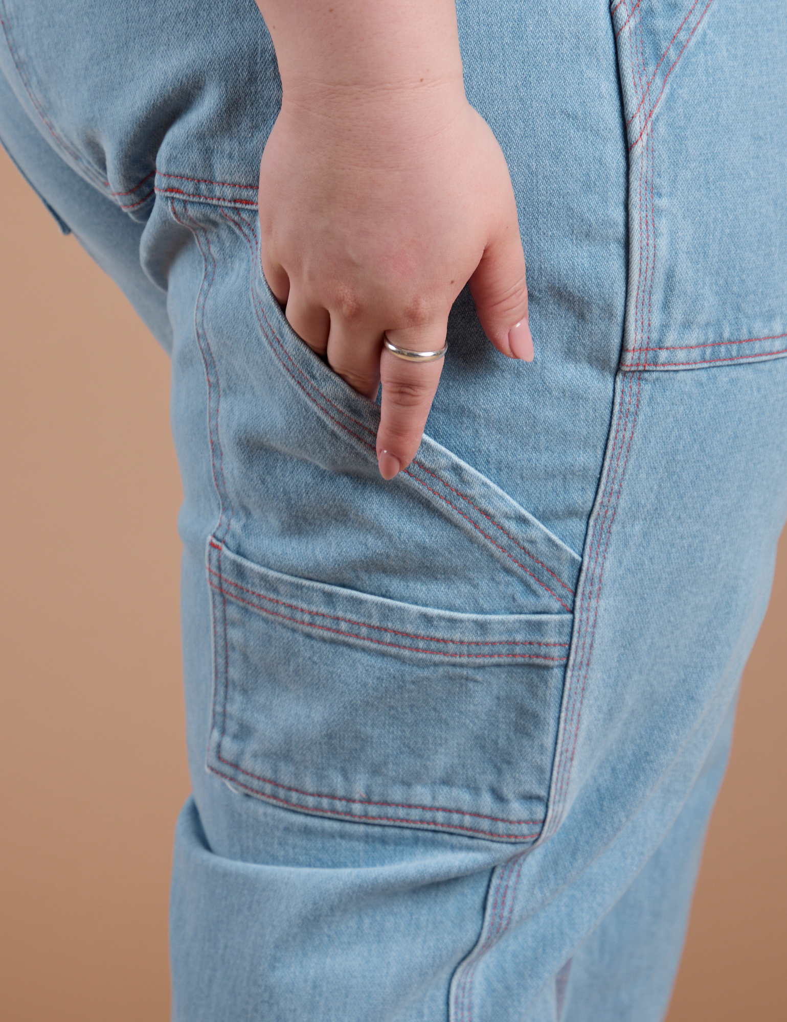 Carpenter Jeans in Light Wash close up of side pant leg pocket