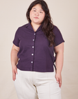 Ashley is wearing L Pantry Button-Up in Nebula Purple