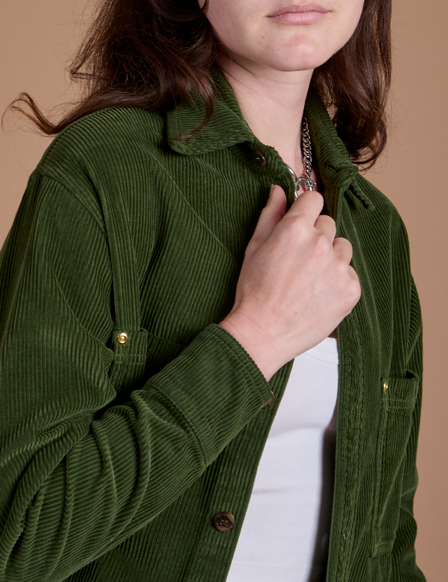 Cropped Corduroy Overshirt - Evergreen