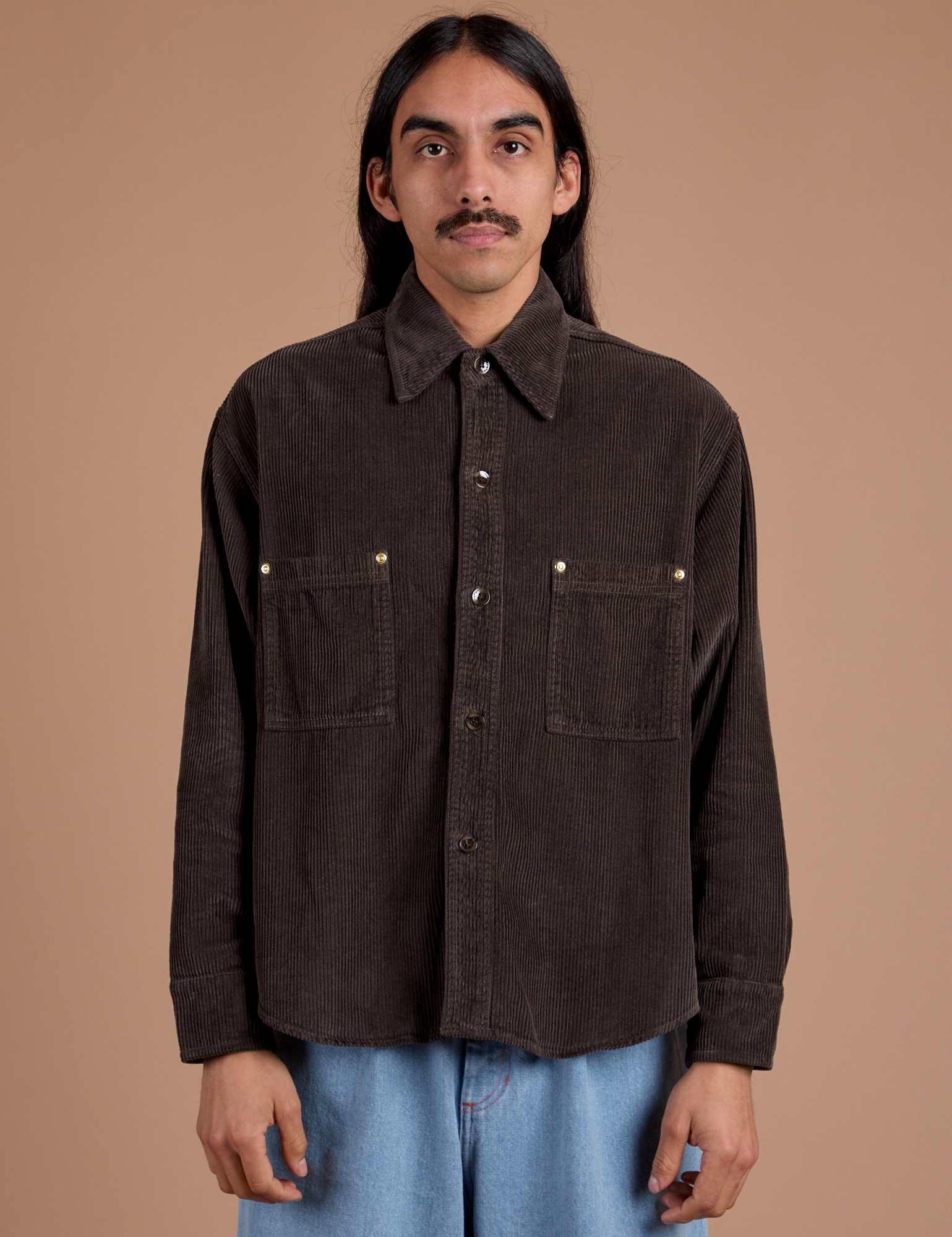 Cropped Corduroy Overshirt - Espresso Brown