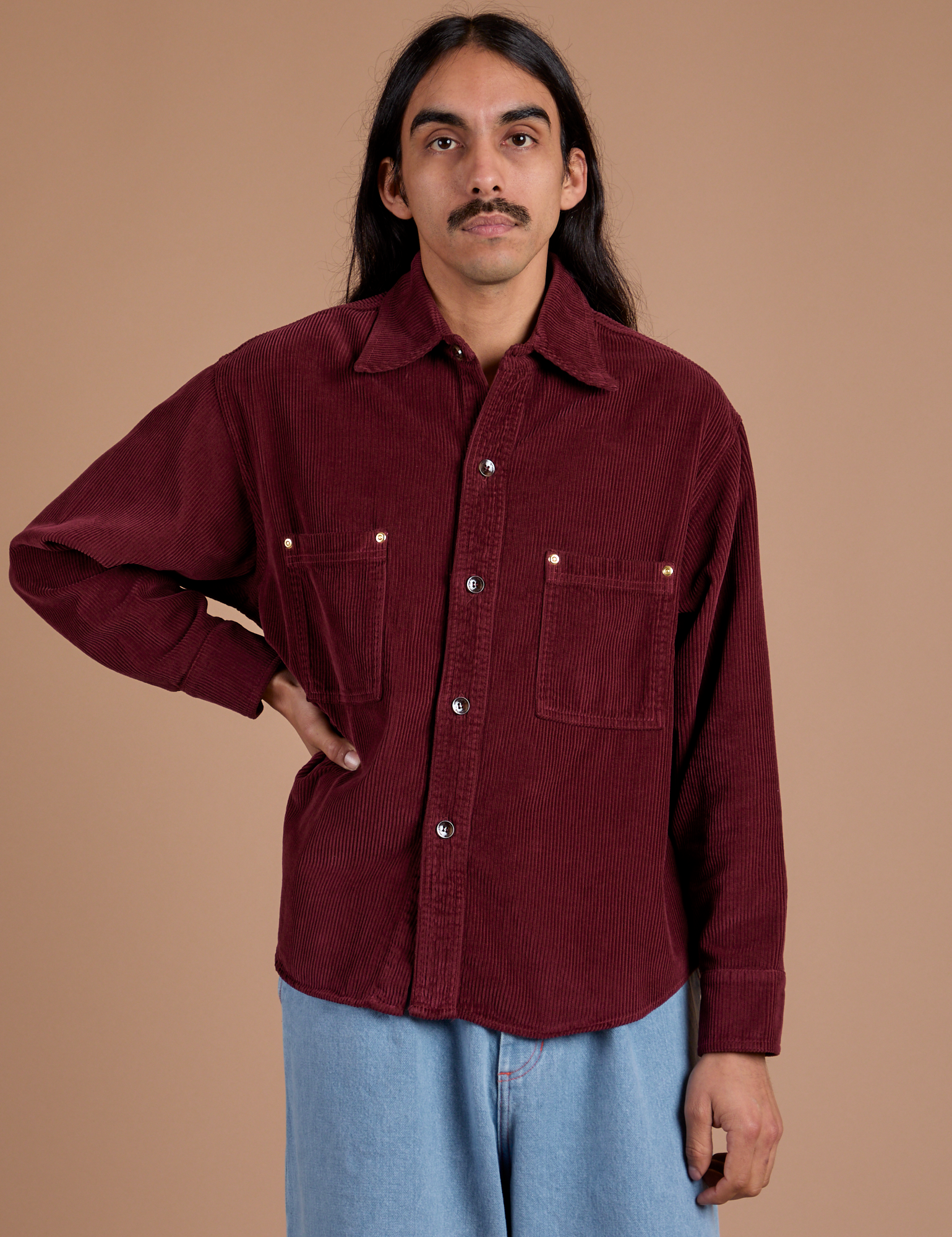 Cropped Corduroy Overshirt - Red Wine