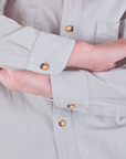 Cropped Overshirt in Stone White sleeve cuff close up on Alex