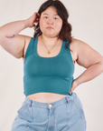 Ashley is 5'7" and wearing L Cropped Tank Top in Marine Blue