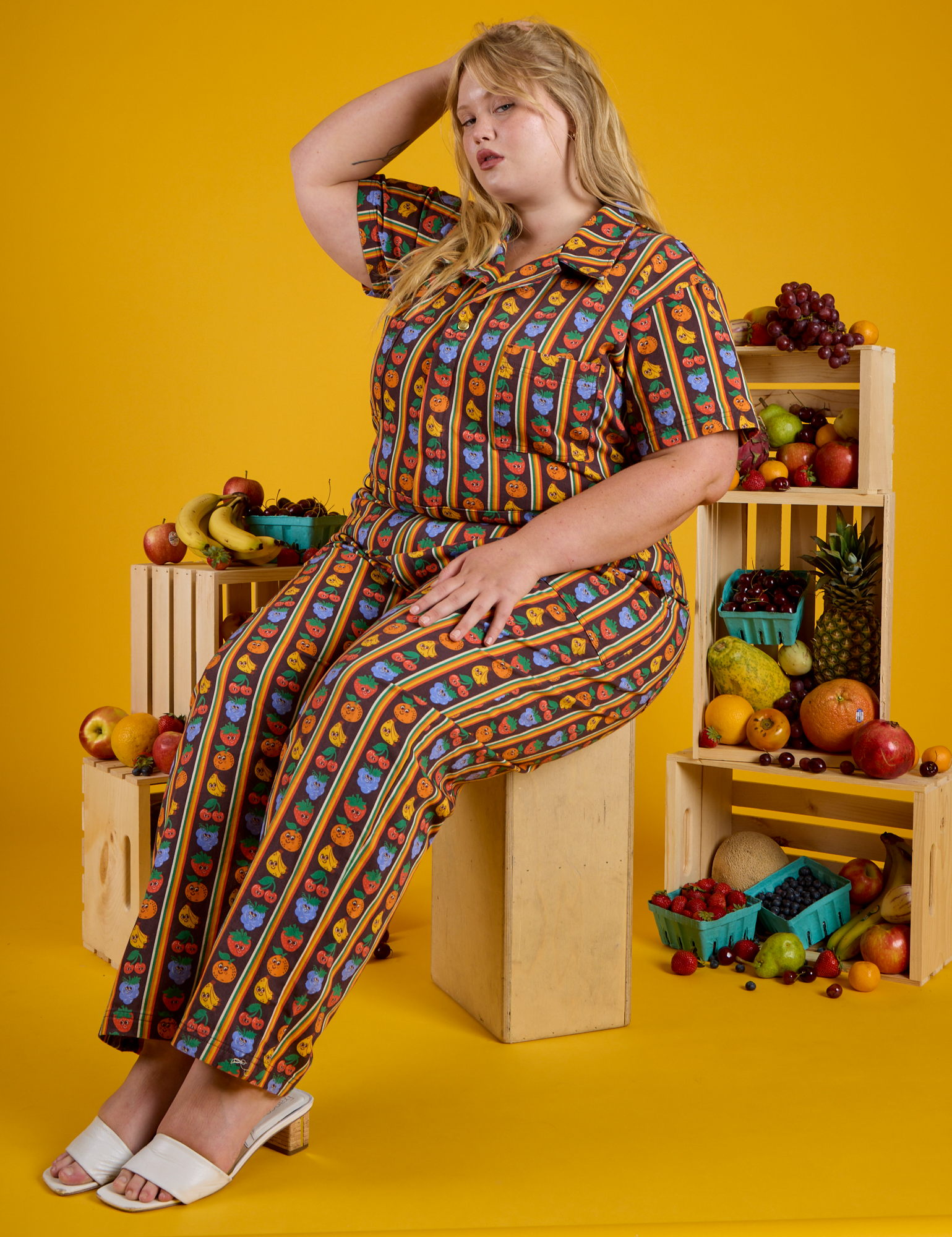 Short Sleeve Jumpsuit - Fruit Fantasy
