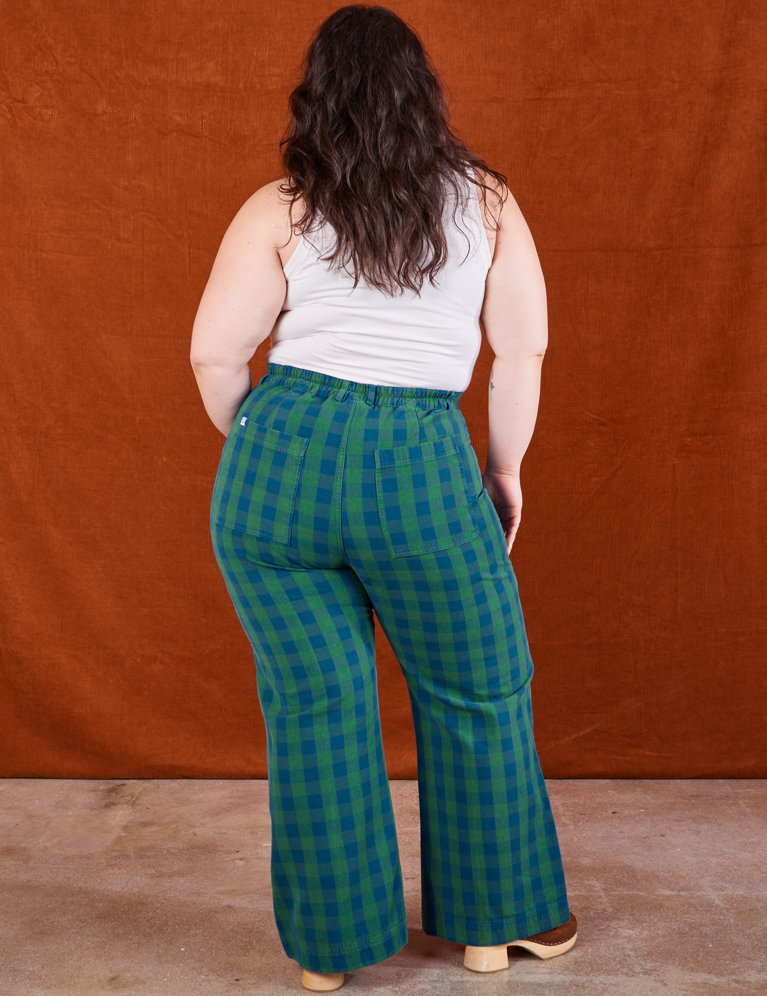 Back view of Gingham Western Pants in Green on Ashley