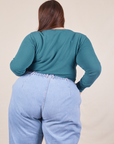 Back view of Honeycomb Thermal in Marine Blue worn by Marielena