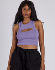 Kandia is 5’3” and wearing P Porthole Tank in Faded Grape