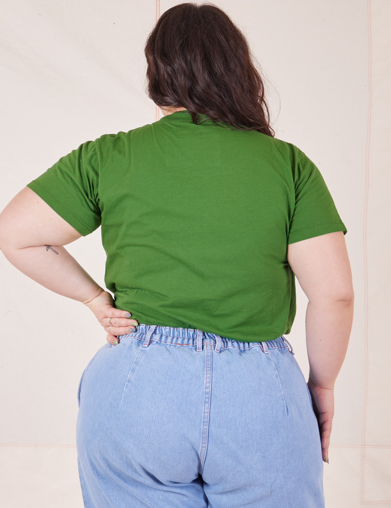 Back view of Organic Vintage Tee in Lawn Green worn by Ashley