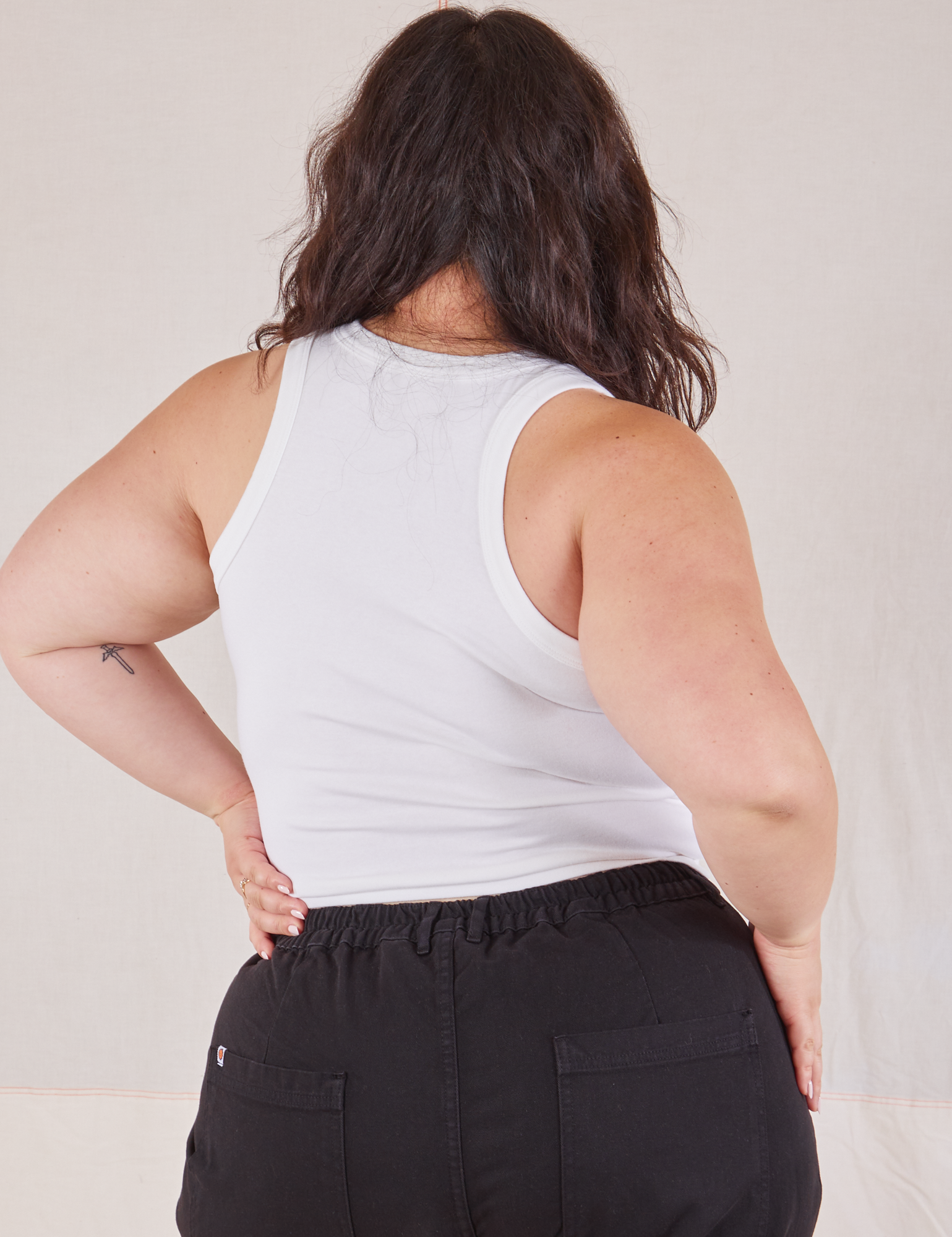 Racerback Tank in Vintage Tee Off-White back view on Ashley