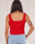 Square Neck Tank in Mustang Red back view on Anthony