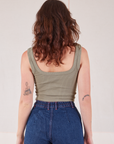 Square Neck Tank in Khaki Grey back view on Alex