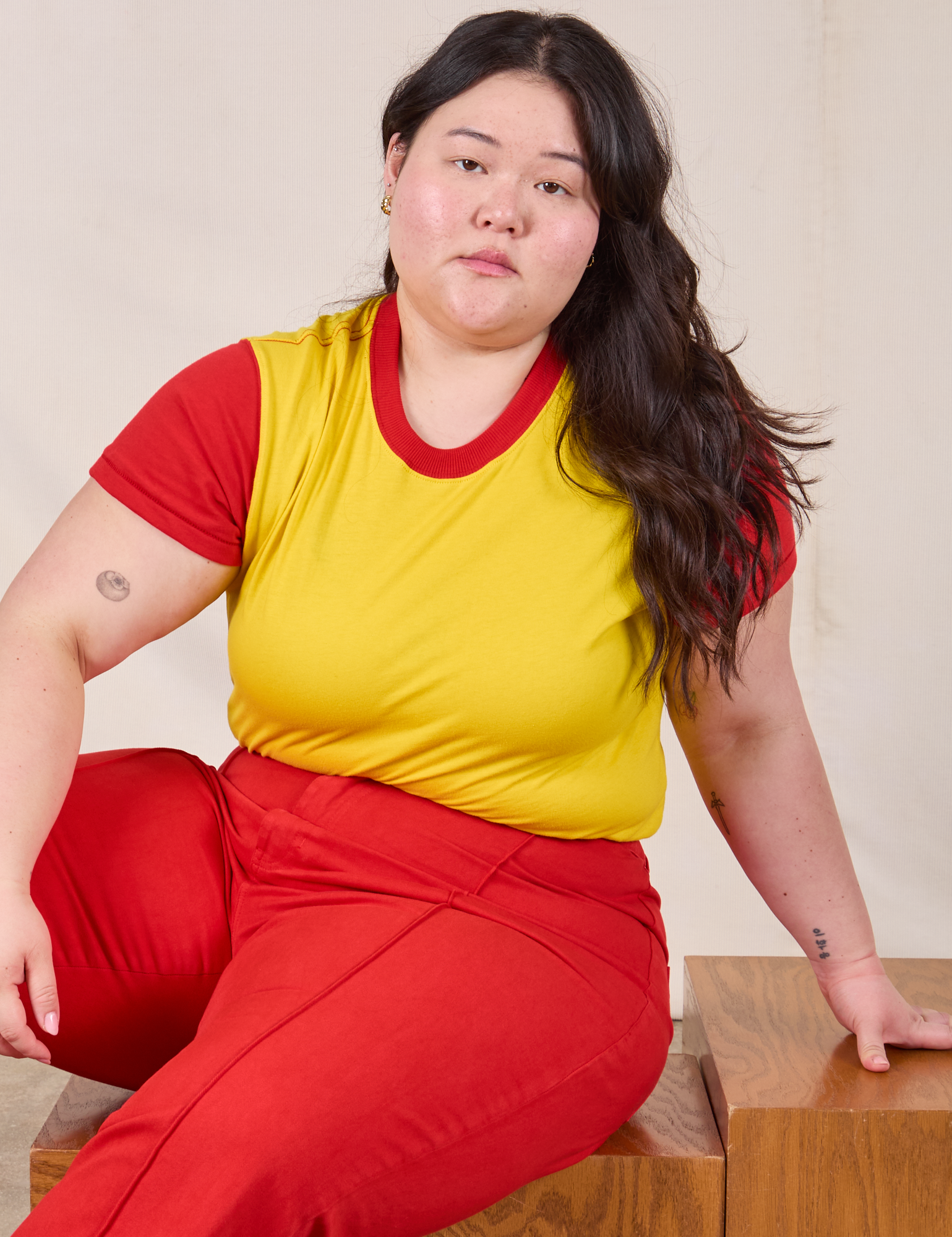 Mismatched Tee in Yellow &amp; Red on Ashley