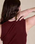 Muscle Tee in Red Wine  back view close up on Alex