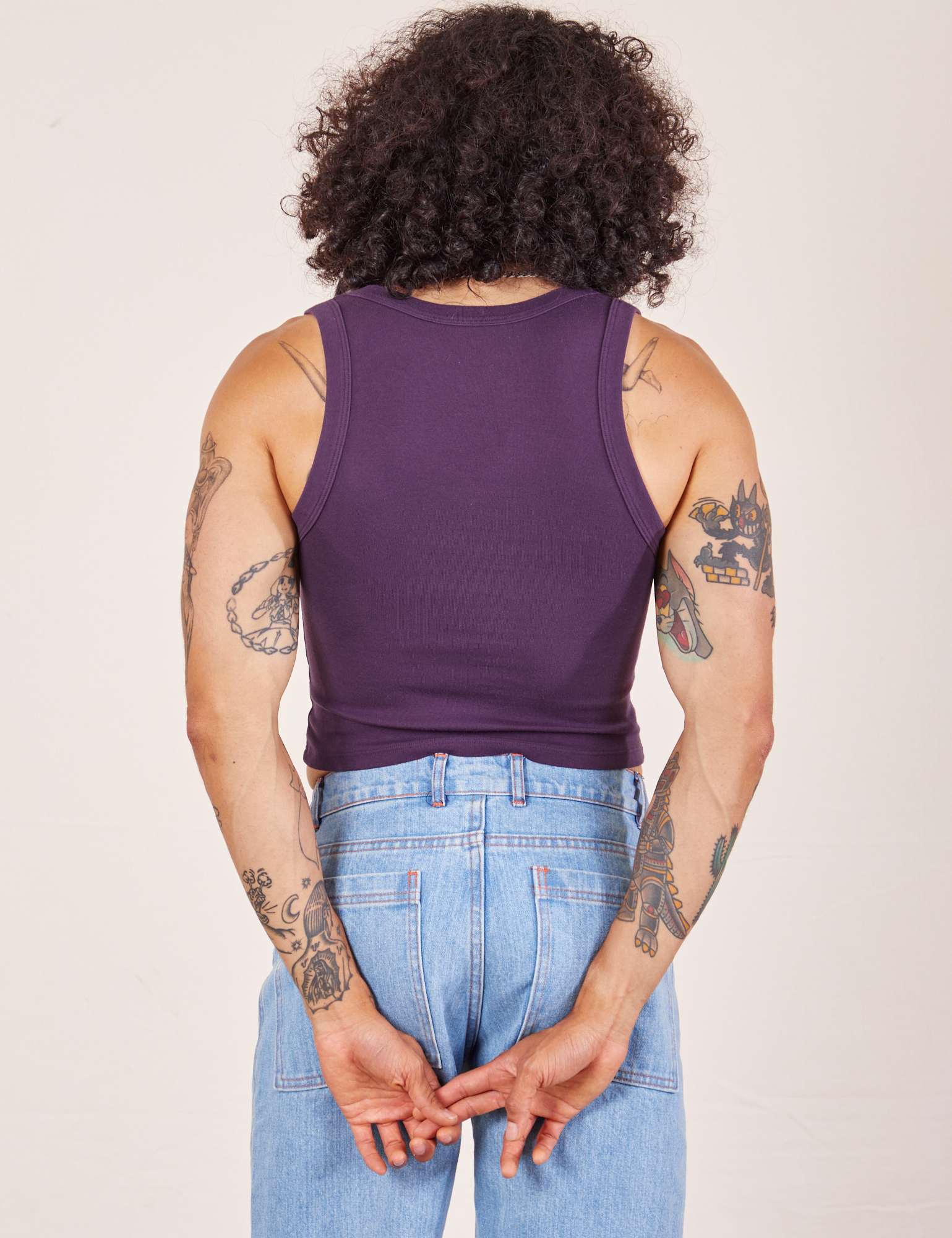 Back view of Cropped Tank Top in Nebula Purple worn by Jesse