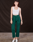 Alex is 5'8" and wearing XS Black Stripe Work Pants in Hunter paired with vintage off-white Cropped Tank Top