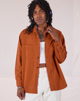 Twill Overshirt in Burnt Terracotta worn by Jerrod