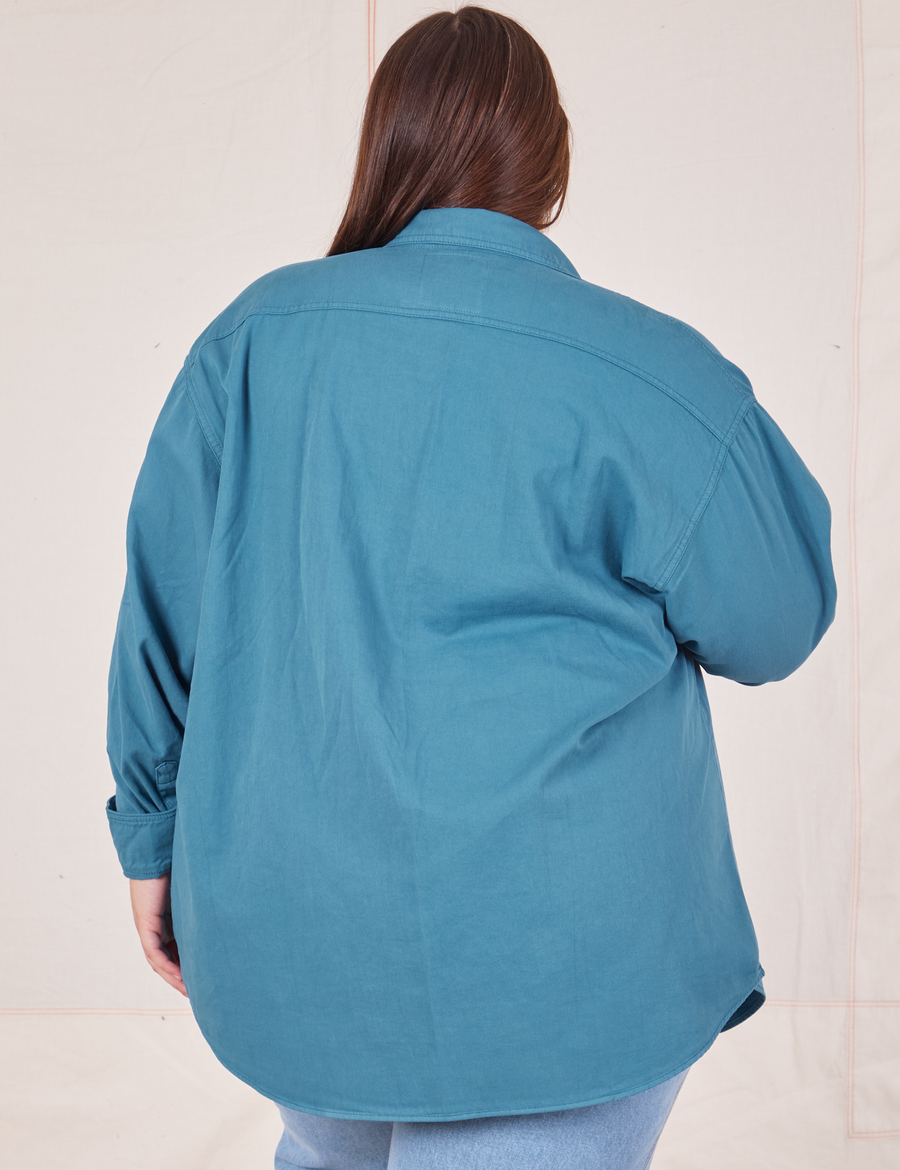 Back view of Oversize Overshirt in Marine Blue worn by Marielena