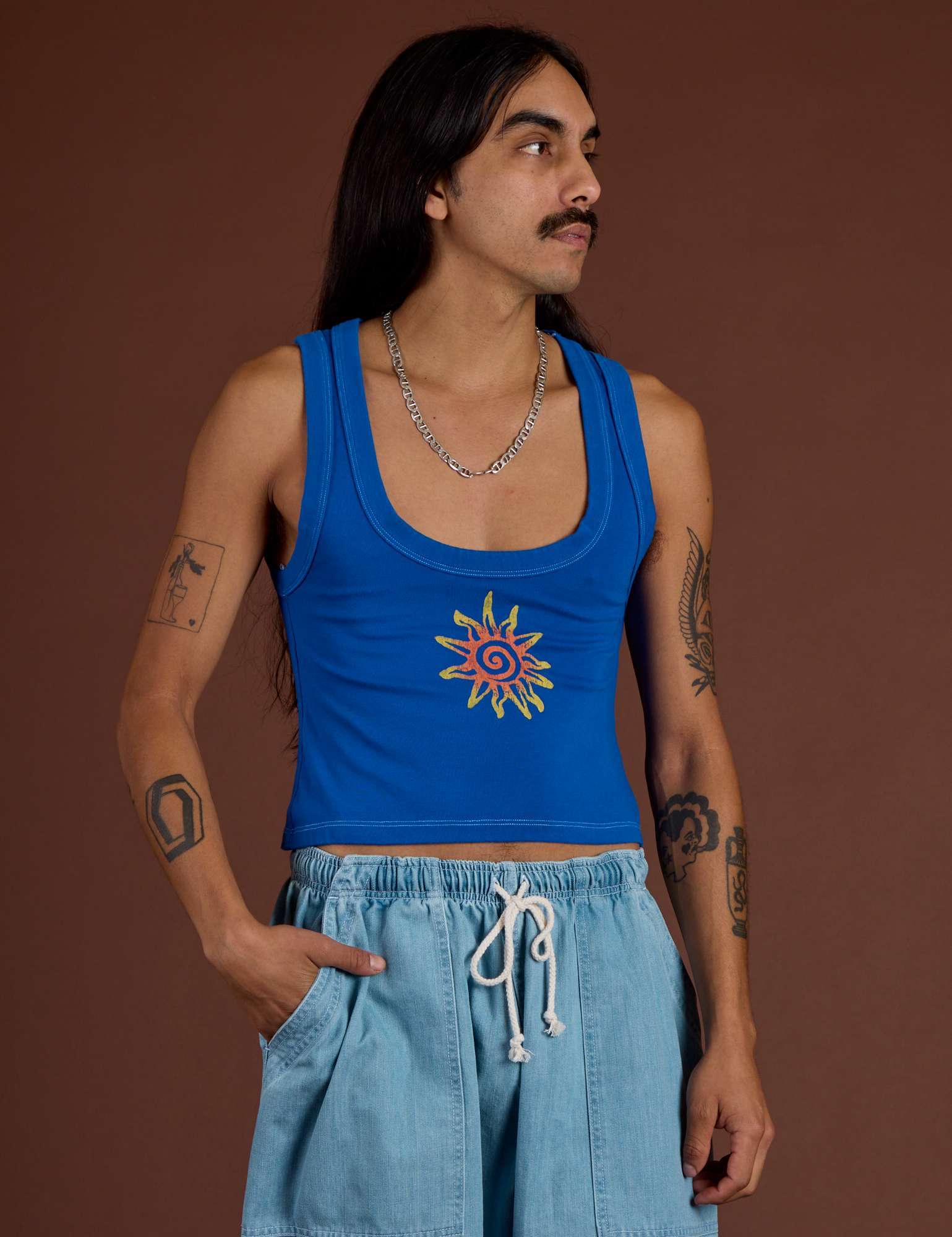 Icon Cropped Tank - Blue Sun