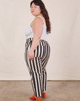 Side view of Petite Black Striped Work Pants in White on Ashley