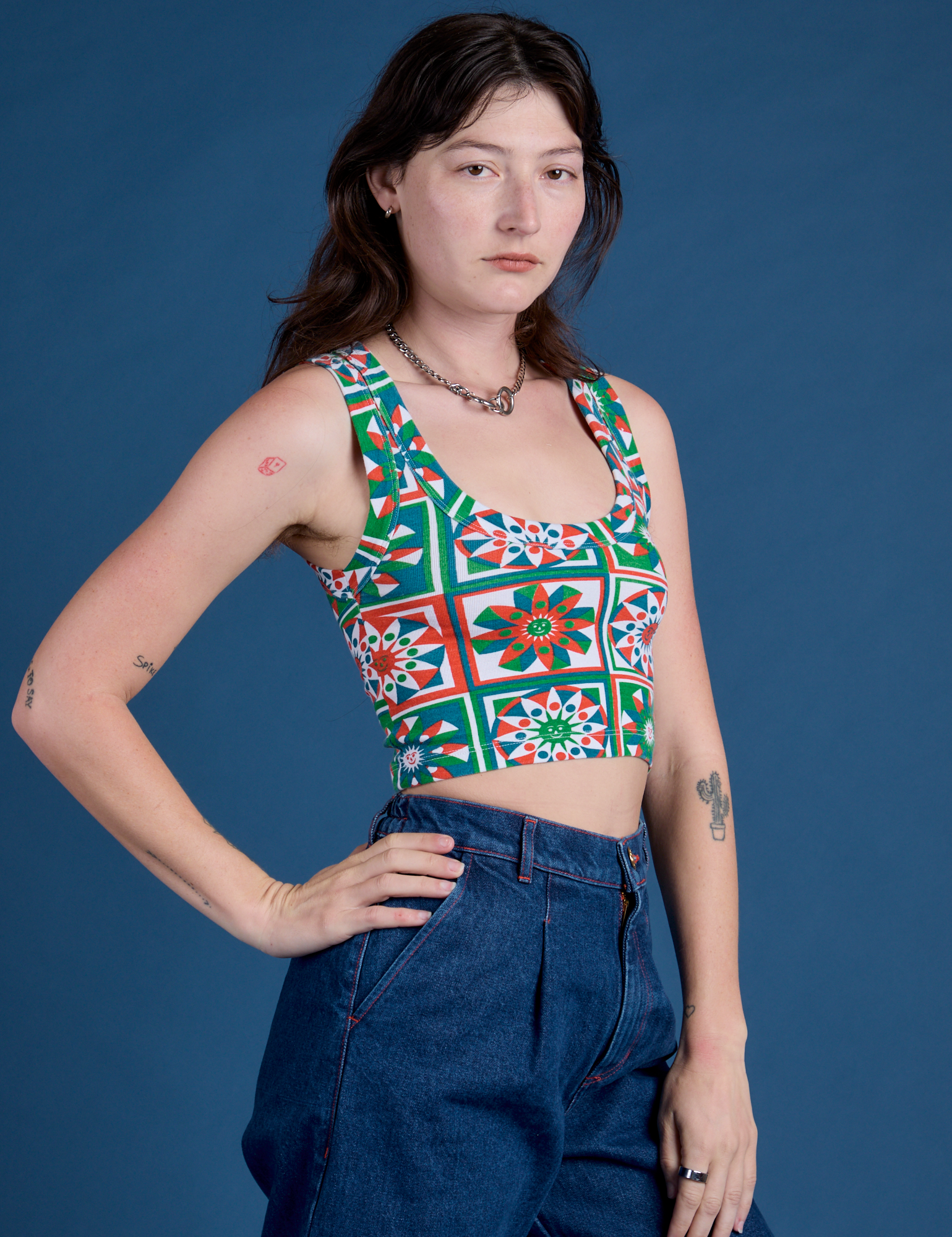 Cropped Tank Top - Quilt Print