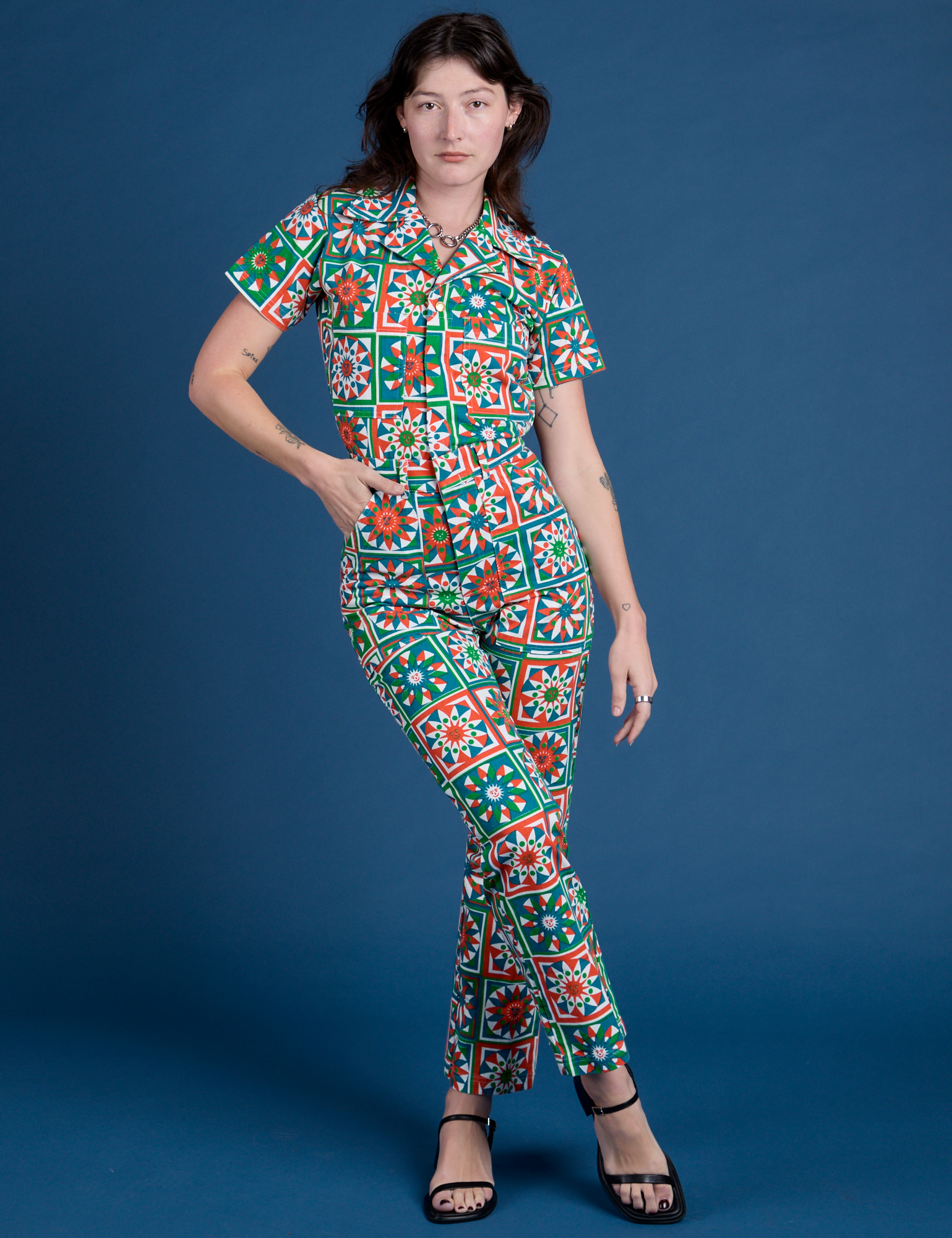 Quilt Print Jumpsuit worn by Alex