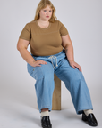 Jr. Varsity Tee in Desert Brown and light wash Denim Drop Pocket Pants