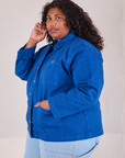 Denim Work Jacket in Royal Blue side view on Morgan