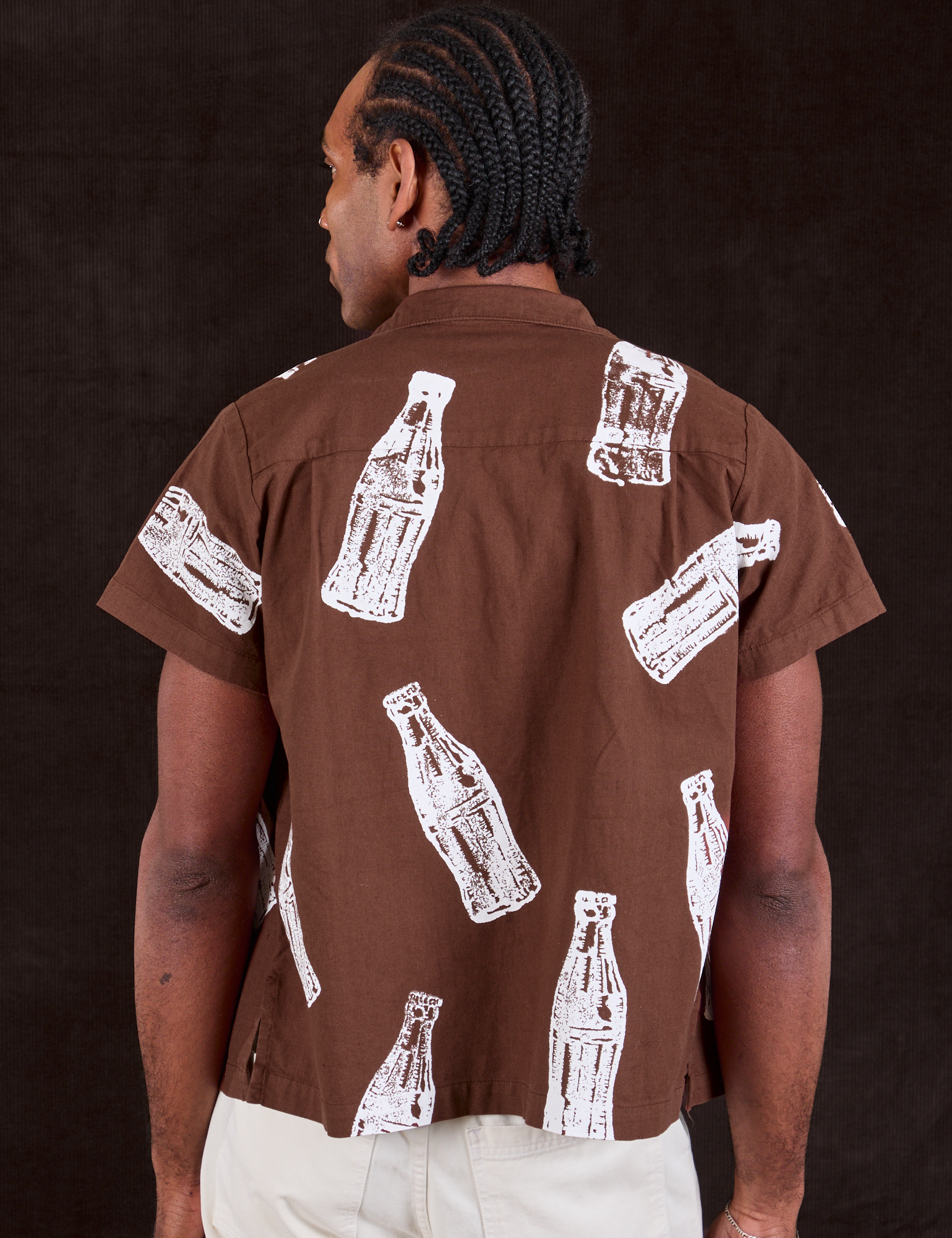 Soda Bottle Pantry Button-Up in Fudgesicle Brown back view on Jerrod