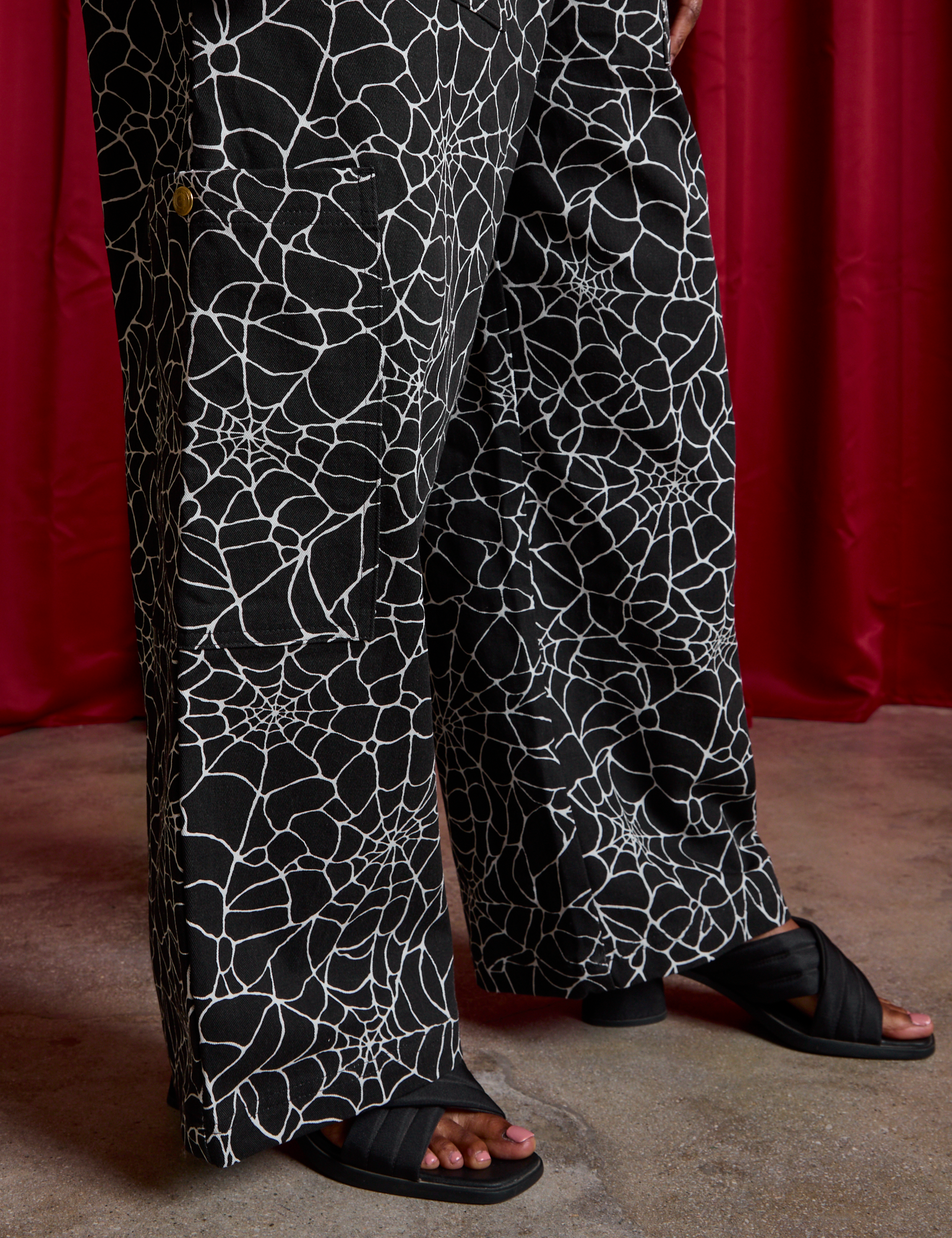 Side pant leg close up of Drop Pocket Cargo Pants in Spider Webs on Kandia