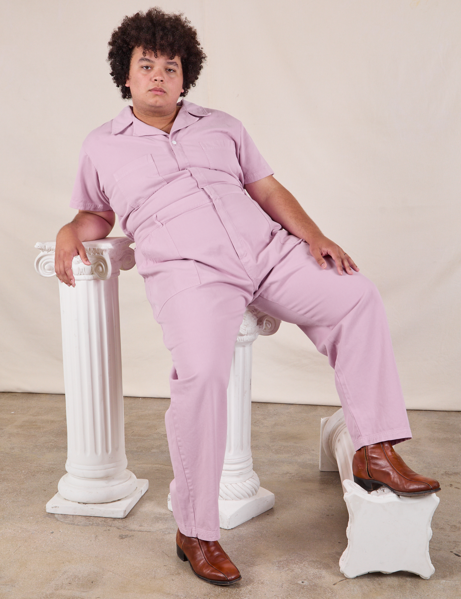 Short Sleeve Jumpsuit in Lilac on Miguel
