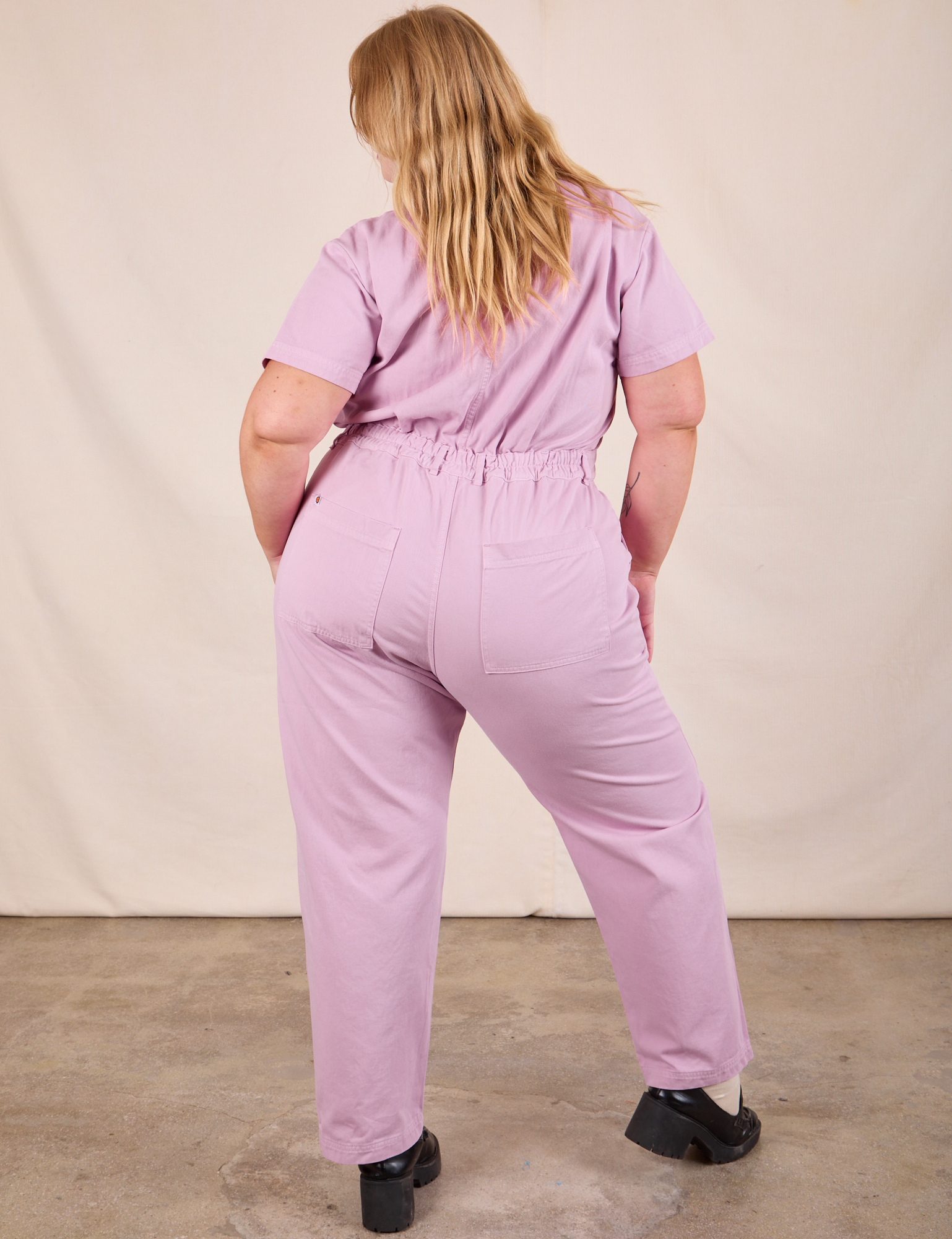 Short Sleeve Jumpsuit in Lilac back view on Juliet