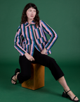 Stripe Work Jacket in Pacific Stripe and black Work Pants on Alex