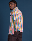 Stripe Work Jacket in Rainbow Stripe side view on Isaac
