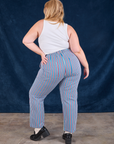 Back view of Stripe Work Pants in Blue Raspberry and Cropped Tank in vintage tee off-white on Juliet