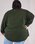 Back view of Flannel Overshirt in Swamp Green on Sam