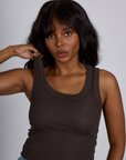 Close up of The Tank Top in Espresso Brown on Kandia
