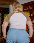 Short Sleeve Raglan Tee in Garlic back view on Juliet