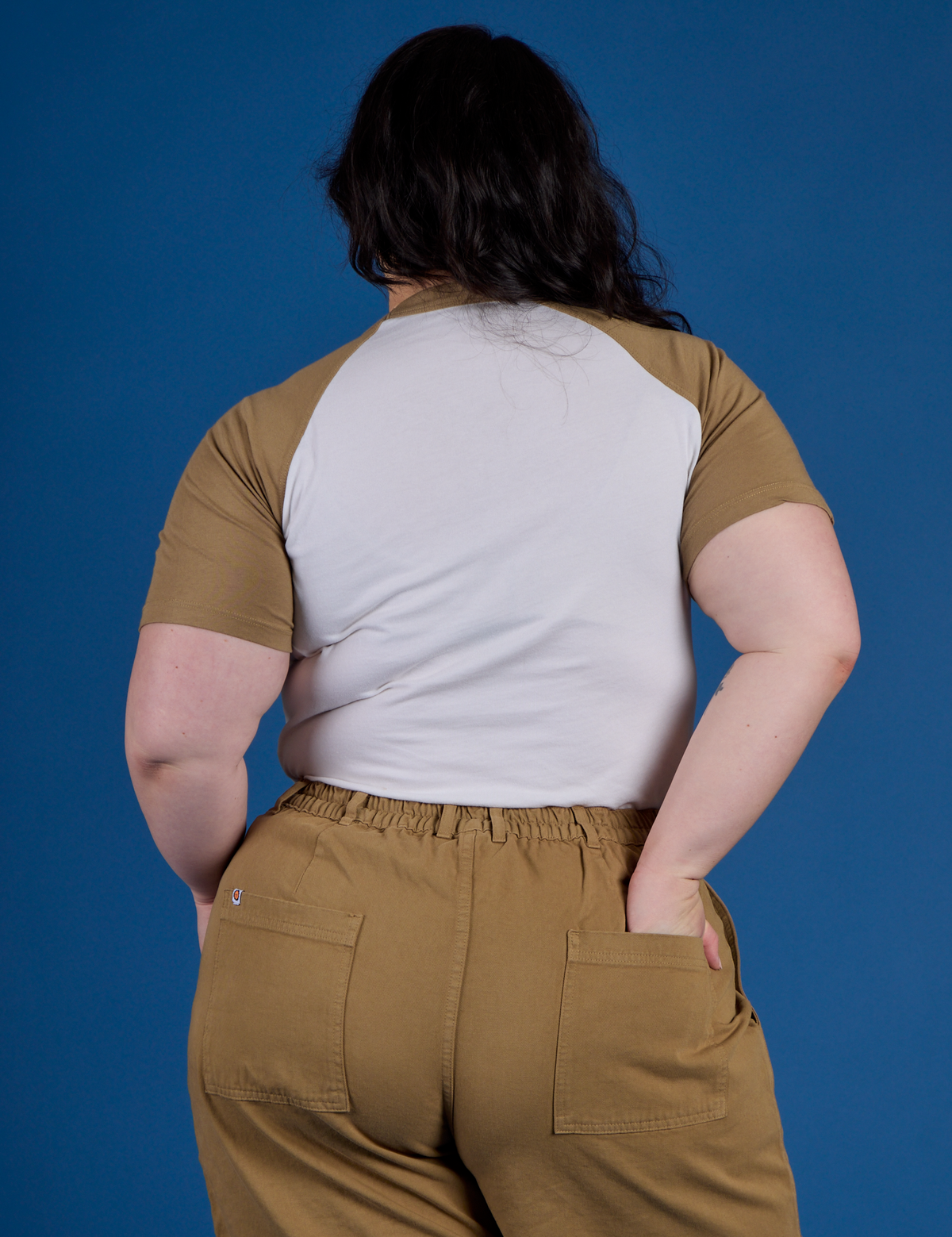 Produce Raglan Tee in Onion back view on Ashley